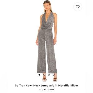 Revolve - Superdown - SAFFRON COWL NECK JUMPSUIT IN METALLIC SILVER